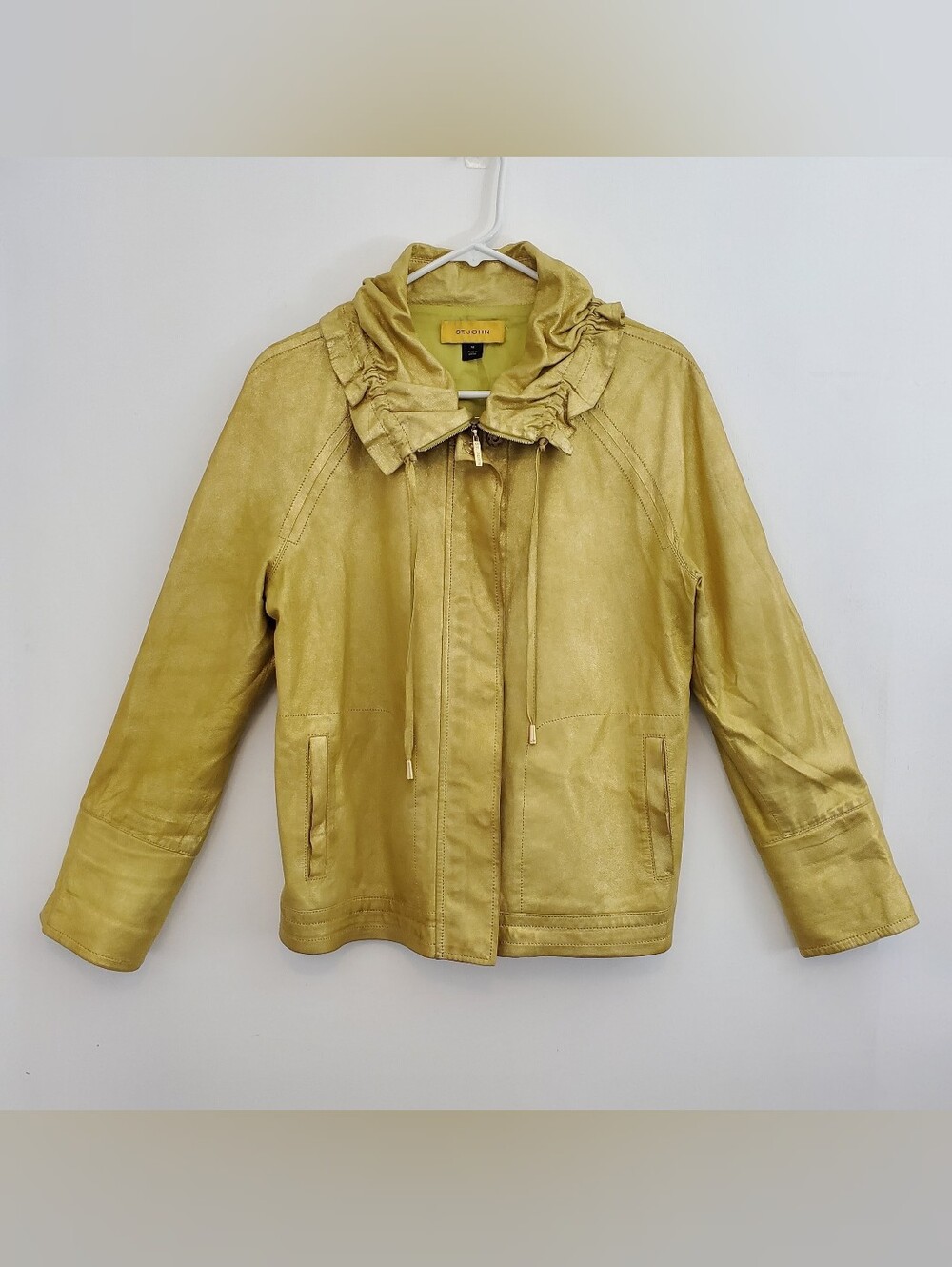 St. John Metallic Gold Leather Jacket - Gold